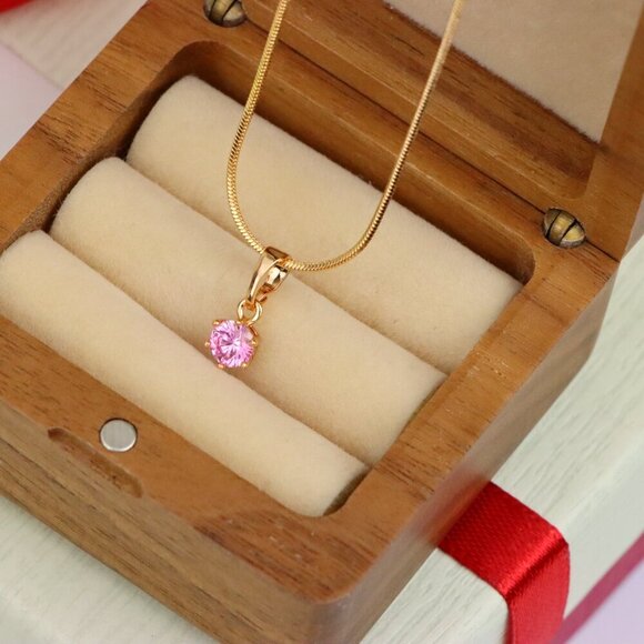 "Mini Rose Gold Pendant with Pink Round Stone in Prong Setting, XPPT1492 - Picture 7 of 13